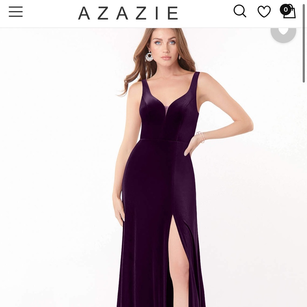 Azazie Velvet Evening Gown in Grape